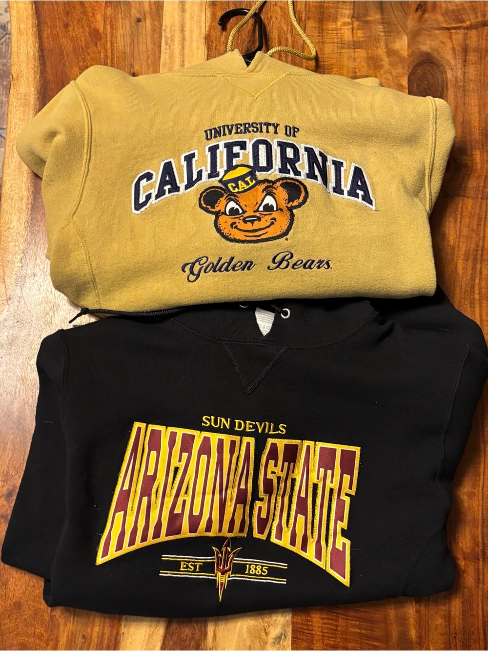 University of California Golden Bears and Arizona state hoodies